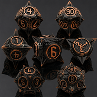 Ensemble de dés à points en cuivre rouge antique, 7 pièces, dés polyédriques ornés pour D&D, jeux de rôle, jeux de société, coffret cadeau