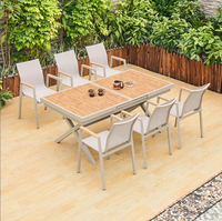Ensemble de table et chaises de salle à manger extensibles en bois composite pour extérieur, mobilier commercial personnalisable en gros