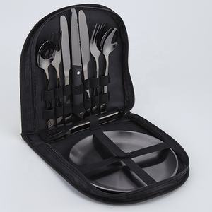 طقم أدوات طعام من الفولاذ المقاوم للصدأ مصقول كالمرآة لشخصين مع صحن وملعقة وسكين وشوكة للتخييم والنزهات الخارجية - Product Image 2