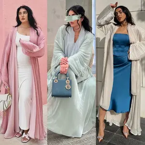New Fashion Outwear Long Sleeve Islamic Clothing Robe Dress Muslim Ladies Silk Shimmer Glitter Dress Open Cardigan Abaya Kaftan