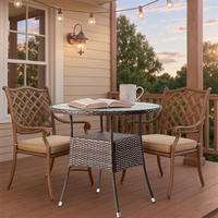 Table de bistrot ronde en rotin tressé pour l'extérieur, plateau en verre trempé, table basse pour balcon, jardin, terrasse