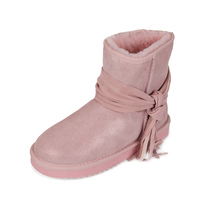 Mode filles rose rivet daim supérieur fausse fourrure cheville femmes plat hiver bottes chaudes chaussures