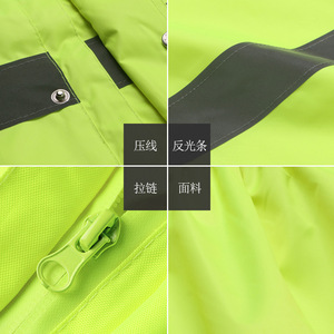 Reflective Raincoat Men Two Piece Safety Rainwear Long Oxford Cloth Construction Security Patrol With Reflective Strips - Product Image 4