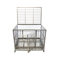 Cage pour chien en acier inoxydable, cage pour animaux à double porte, grande cage pour chien, clôture pour animaux avec quatre roues, porte coulissante en métal, chariot pour cage pour animaux