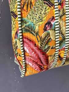 Bolso de Mano Acolchado de Algodón con Estampado de Bloques, Ligero, Multiusos, para Artículos Esenciales Diarios, Viajes, Compras, Bolso de Hombro - Product Image 4