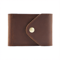 Dompet Kulit Sapi Asli Buatan Tangan Gaya Vintage, Lipat Dua, Tempat Kartu, Kancing Penutup, Anti-RFID, Anti-Maling, Modis