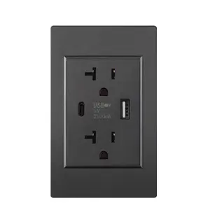 Wall usb-c double port charging outlet with home US 20A power switch usb charger socket