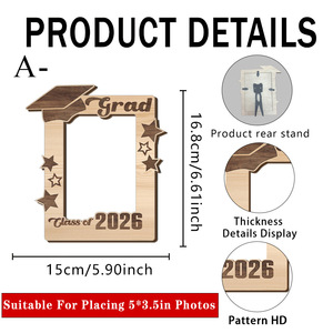 Cadre <span class=keywords><strong>photo</strong></span> carré en bois pour <span class=keywords><strong>la</strong></span> saison des diplômes 2026, gravure personnalisée, design chapeau <span class=keywords><strong>de</strong></span> bachelier, commémoratif créatif, pour l'exportation - Product Image 6