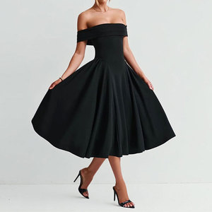 Robes Décontractées Élégantes pour Femmes NOQ 1 – Style Français Vintage avec Épaules Dénudées, Taille Cintrée et Ourlet Évasé – Vente en Gros - Product Image 3