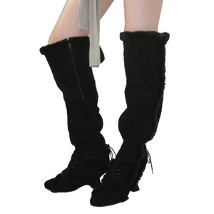 Bottes longues de haute qualité avec fourrure et cuir intégrés, bottes de neige pour femmes, hiver avec velours épais et bottes en coton à tige haute - Product Image 5