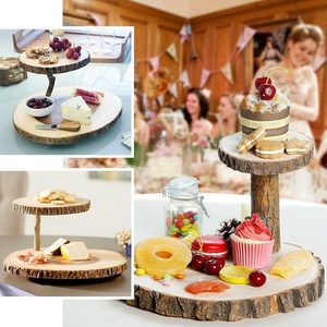 Custom 2 Tier Natural Wood Slices Slab Food Server <strong>Wooden</strong> Dessert &amp; Cupcake <strong>Stand</strong> Wood Round <strong>Cake</strong> <strong>Stand</strong> - Product Image 5