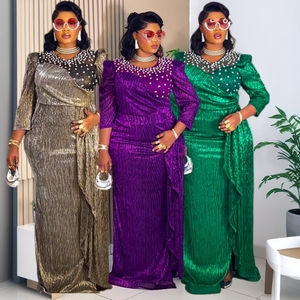 Robe de <span class=keywords><strong>soirée</strong></span> de luxe pour femmes, élégante, col rond, manches longues, tissu brillant, strass, robe africaine, robes de <span class=keywords><strong>soirée</strong></span> formelles pour femmes - Product Image 1