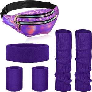 PESENAR 80s accessoires pour femmes filles néon rétro lueur 1980s 90s tenues de fête nouvel an Costume rose Fanny Pack jambières - Product Image 2