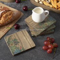 Woodsun personnalisé Vintage impression Accacia rond bois sous-verre pour thé chaud café