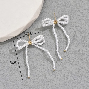 Bowknot Pearl Stud Earrings For Women Everyday Wear Geometric Design EH4341 - Product Image 4