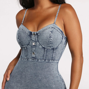 Abito aderente Casual da <span class=keywords><strong>donna</strong></span> di alta moda <span class=keywords><strong>blu</strong></span> con lacci in Denim - Product Image 2