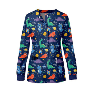 Women Cartoon Print Scrub <b>Top</b> Moisture Wicking Full Size Range Hospital Uniforms - Product Image 3