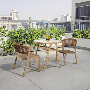 Set Salvaspazio <span class=keywords><strong>da</strong></span> Esterno: Tavolino <span class=keywords><strong>da</strong></span> Caffè e 2 Sedie in Rattan Intrecciato per <span class=keywords><strong>Terrazzo</strong></span>, Giardino o Bistrò - Product Image 1