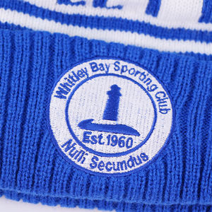 Chapeau d'hiver en tricot chaud à pompon rayé pour équipe sportive, bonnet personnalisé en tricot avec pompon, fournisseur de chapeaux - Product Image 5