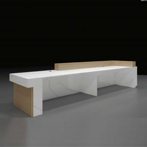 Escritorio de recepción con luz LED moderno de <span class=keywords><strong>Estetica</strong></span> en oro blanco para uso minorista en hospitales y hoteles, superficie brillante ecológica hecha de madera - Product Image 4