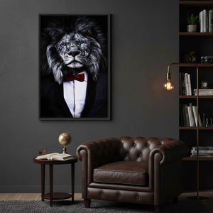 Lion in Suit Printed <b>Canvas</b>: Animal Wall Art, Elegant Man Cave Decor,BLACK <b>FRAMED</b> <b>CANVAS</b> - Product Image 3