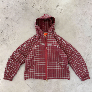 Ensemble survêtement <span class=keywords><strong>homme</strong></span> de haute qualité : veste coupe-vent à <span class=keywords><strong>capuche</strong></span> zippée à carreaux et pantalon de survêtement - Product Image 2