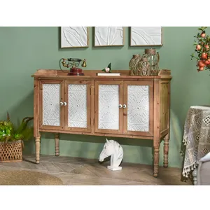 Rustic Dining Room Buffet Sideboard Furniture Restaurant Kitchen Carved Wooden Storage Cupboard Cabinet with 4 Doors