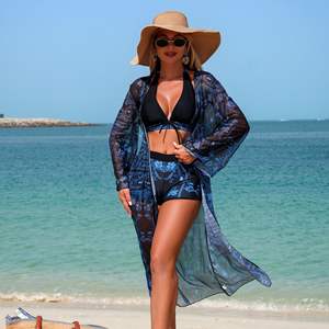 RUIQUWIN Bikini 3 pièces personnalisé pour femme, nouveau, sexy, à col en V, imprimé floral, avec short de bain taille haute, pour vacances d'été et plage - Product Image 3