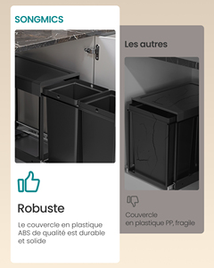 SONGMICS Soft Running Poubelle de <span class=keywords><strong>tri</strong></span> sélectif Poubelle de cuisine extractible 2 seaux de 20 L - Product Image 6