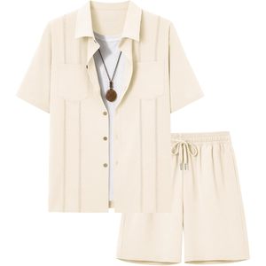 Conjunto de 2 Piezas para Hombre FOXA, Ropa de Playa de Verano de Algodón, Camisas y Pantalones Cortos Casuales para Vacaciones, Tejido Transpirable - Product Image 6