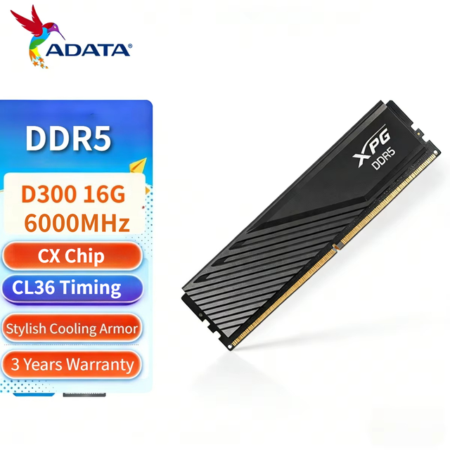 NEW ADATA RAM XPG D300 16G CL36 Black DDR5 6000MHz UDIMM NonECC Desktop Computer Memory Stick in Stock