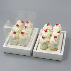 Wholesale 6/12/24holes Handmade Transparent French Dessert Box Bio-degradable Plastic Mini Square Circular Cupcake Box