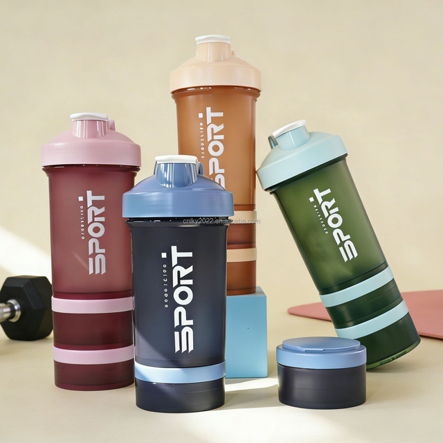 Custom logo Gym Sports Outdoor 3 Layer in 1 Protein Shaker Bottle with Pill Powder Storage Box Container