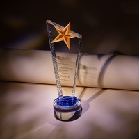 Trophée personnalisé en métal transparent (or, argent, bronze) avec étoile en cristal, gravure, design minimaliste écologique pour les performances exceptionnelles