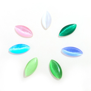 Pierres en verre œil de chat de Nantong, forme marquise, dos plat, colorées, pour DIY, nail art, bijoux, strass - Product Image 4