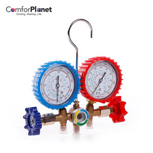 R22 410a HVAC Brass <span class=keywords><strong>CT</strong></span>-536 Double <span class=keywords><strong>Manifold</strong></span> <span class=keywords><strong>Gauge</strong></span> Conjunto com Válvula de Diagnóstico 4-Way Pressão sem Visão Vidro - Product Image 1