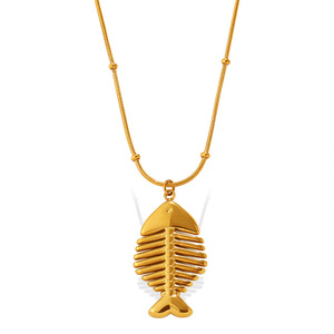 Collar de Espina de Pescado de Acero Inoxidable Chapado en Oro, Estilo Oceánico, Incoloro, Elegante para Mujer - Product Image 5
