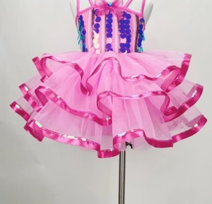Gaun dansa anak perempuan gaun tutu sekolah dansa payet merah muda gaun pesta balet panggung dewasa kostum dansa anak kamisol - Product Image 1