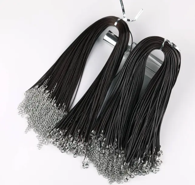حبل قلادة أسود 1.5 ملليمتر مجدول سلسلة قلادة بحبل جلدي مع مخلب جمبري للقلادات والمجوهرات
