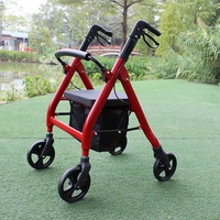 Grosir alat bantu jalan lipat luar ruangan, Aluminium ringan dewasa, bingkai alat bantu jalan lipat tegak, Rollator dengan kursi