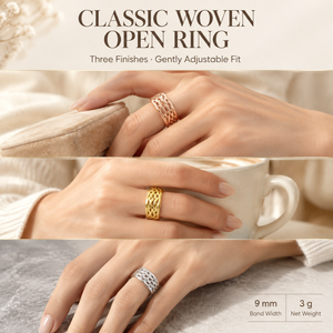 Anillo Abierto Ajustable para Mujer, Trenzado, Tejido, con Diseño Geométrico de Rejilla, en Acero Inoxidable, Oro Rosa, Plata y Oro - Product Image 2