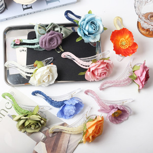 <span class=keywords><strong>Pince</strong></span> à Cheveux Femme Canard Plastique <span class=keywords><strong>Fleur</strong></span>, Chouchou en Organza Enveloppé de Fleurs, <span class=keywords><strong>Pince</strong></span> Requin pour <span class=keywords><strong>Chignon</strong></span> Fête Printemps - Product Image 2