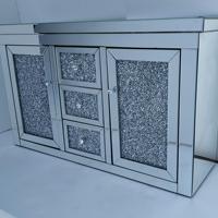 Buffet de salon moderne en cristal de diamant écrasé argenté scintillant avec miroir, armoire en verre, buffet pour la maison, meubles d'hôtel