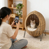 Fauteuil suspendu en osier pour chats et chiens, lit d'extérieur en rotin pour animaux de compagnie avec coussin, pieds en métal, housse lavable, pour jardin, patio, balcon