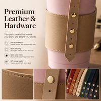Porte-gobelet en cuir PU durable avec rivets de réglage à 3 positions, poignée détachable, support à café en cuir pour le voyage et le marché