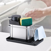 Distributeur de savon nettoyant en métal en acier inoxydable multifonctionnel pour la cuisine Organisateur de brosses éponge pour évier