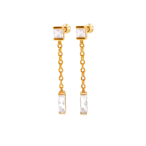 Orecchini Pendenti E1487 in Oro con Cristalli Taglio Principessa, Montatura Geometrica, Gioielli da Donna alla Moda, Stile Classico per Feste - Product Image 1