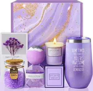 Set keranjang Santai Spa Lavender natal wanita, Set hadiah Natal ulang tahun untuk wanita