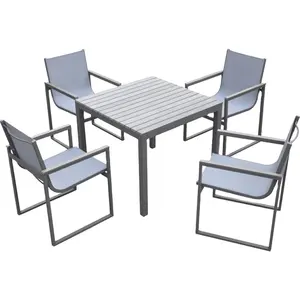 Houten Eettafel Set Eetkamer 4 Zetels Tuin Patio Balkon Plastic Outdoor Cafe Restaurant All Weather Outdoor Meubilair Touw