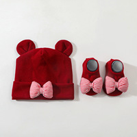 Ensemble bonnet et chaussettes pour bébé de 0 à 12 mois avec oreilles d'ours et nœud écossais, en coton doux, bonnet bébé et chaussettes assorties, cadeau de naissance